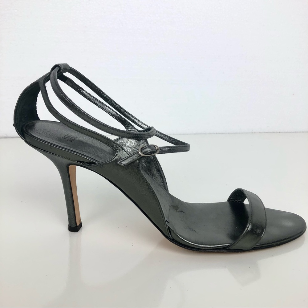 Vera Wang Gray Ankle Strap Buckle Heel Sandals 40